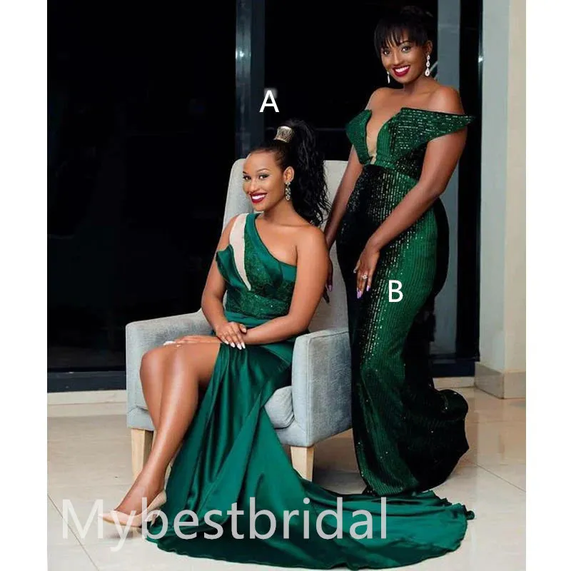 Mismatched Elegant  One shoulder Sleeveless Side slit Sheath Bridesmaid Dressess, BDS0321