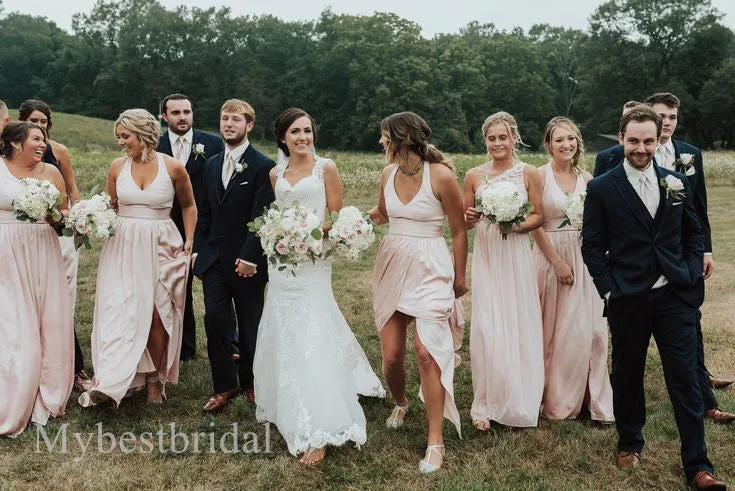 Mismatched Elegant Sleeveless Side slit A-line Bridesmaid  Dressess, BDS0363