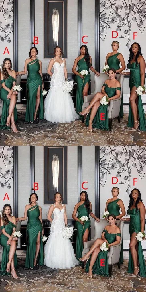 Mismatched Emerald Green Mermaid Long Bridesmaid Dresses,BDS0178