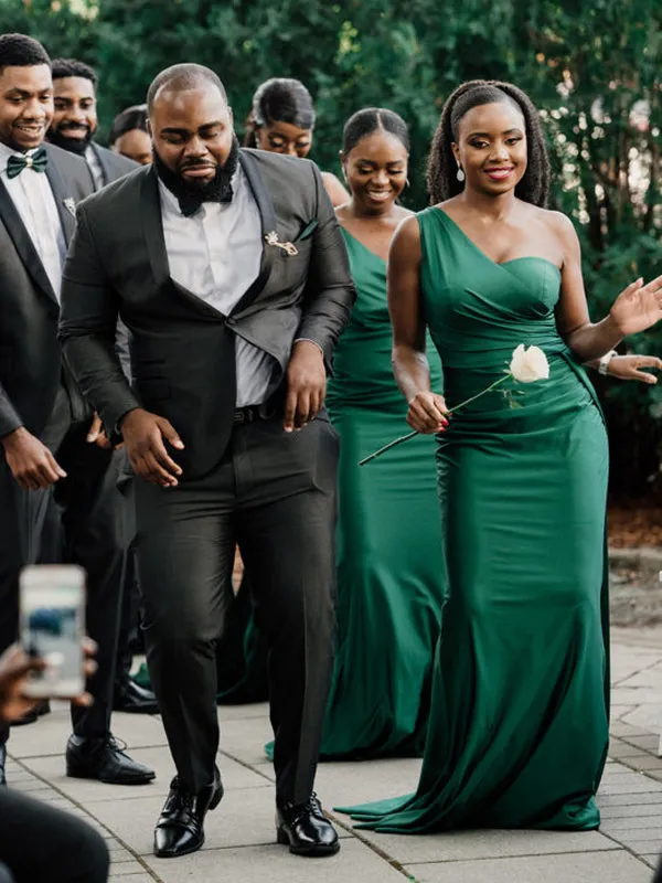 Mismatched Mermaid Green Side Slit Long Bridesmaid Dresses, BDS0145