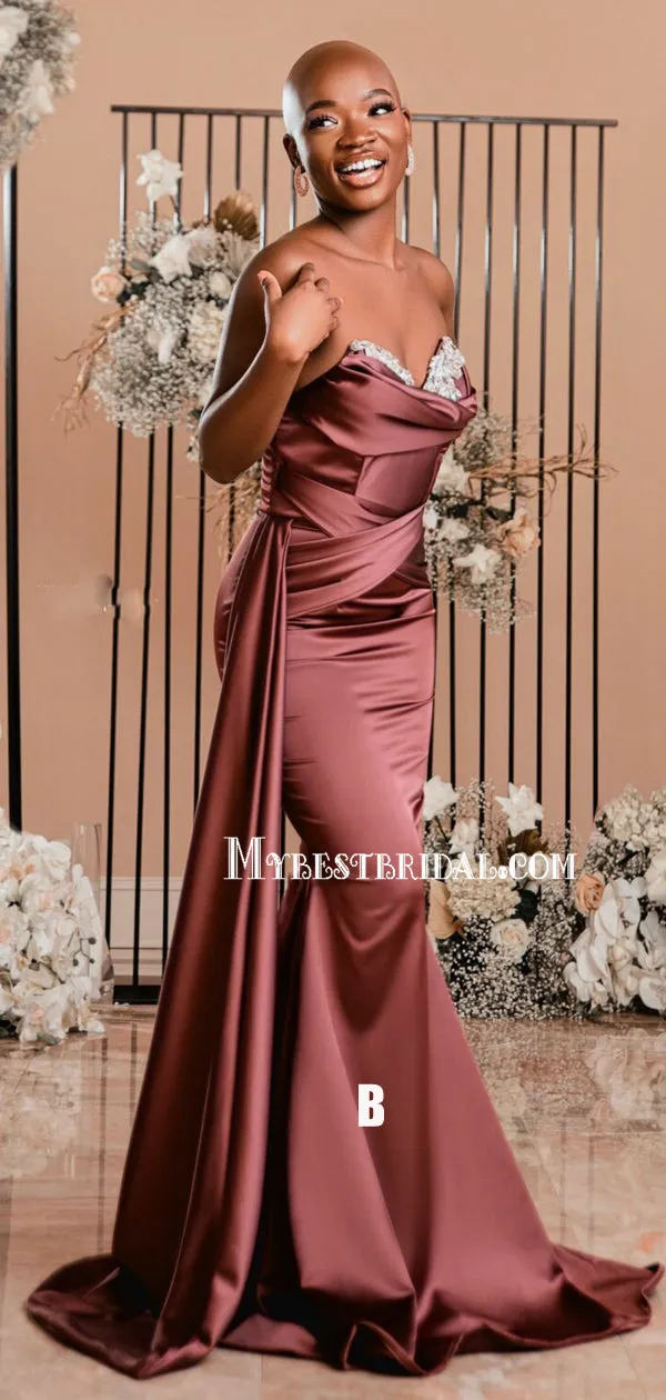 Mismatched Mermaid Soft Satin Simple Long Bridesmaid Dresses, BDS0161
