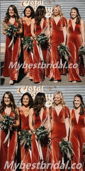 Mismatched V-neck  A-line Elegant Simple Long Bridesmaid Dresses,BDS0185