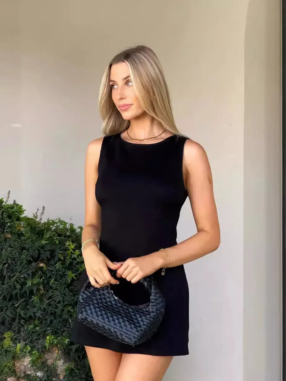 Monique Sleeveless Fitted High-Neck Mini Dress