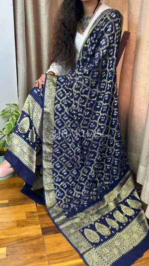 Navy Blue Banarasi Gharchola Georgette Dupatta