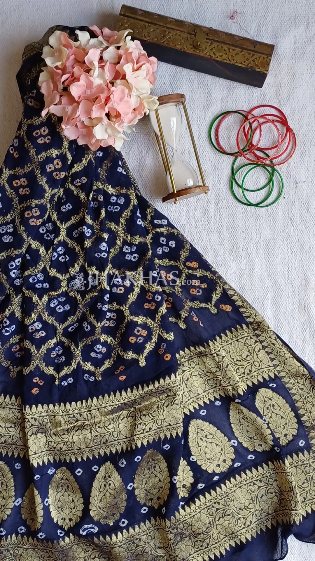 Navy Blue Banarasi Gharchola Georgette Dupatta