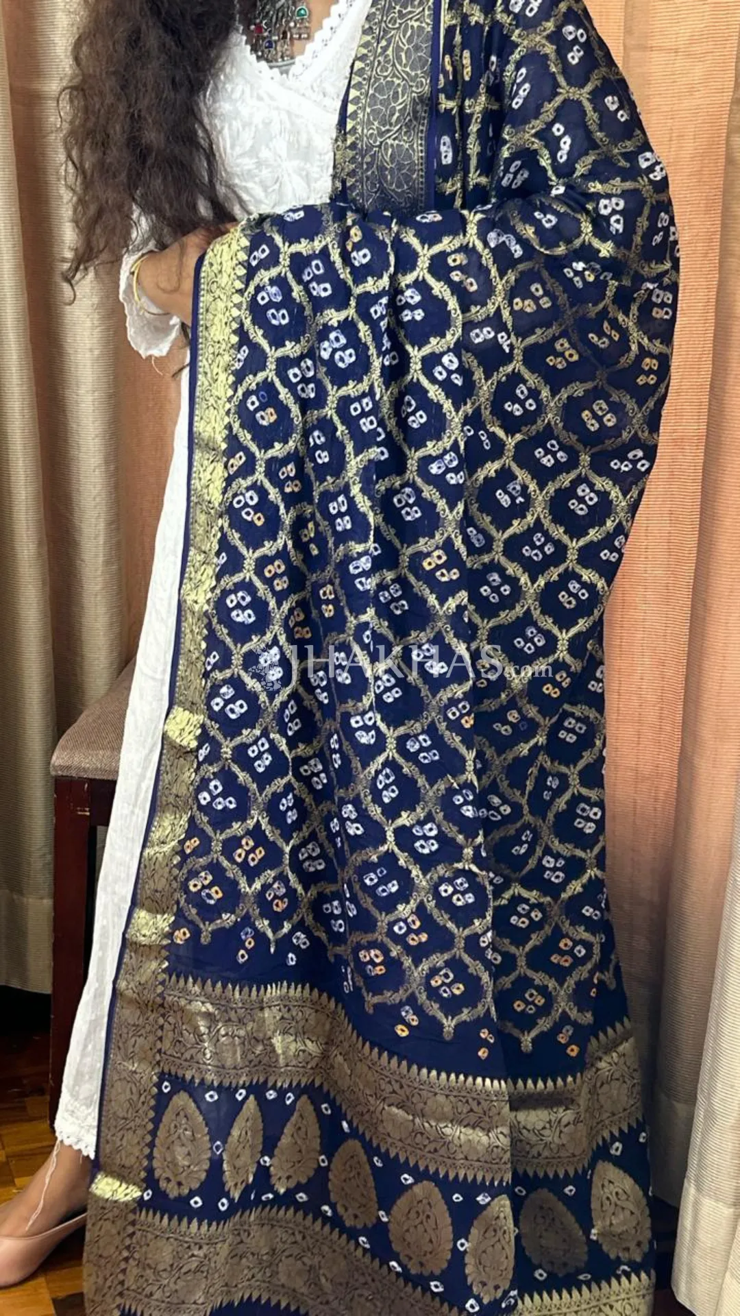 Navy Blue Banarasi Gharchola Georgette Dupatta