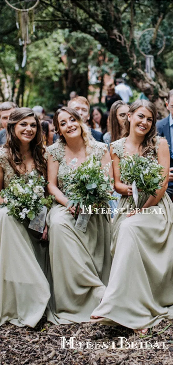 New Arrival Square Neckline Cap Sleeves Floor-Length Long Cheap Chiffon Bridesmaid Dresses, TYP0108