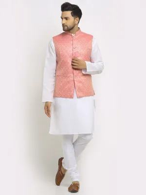 New Designer Men Pink and Golden Brocade Nehru Jacket With Golden Work By Treemoda