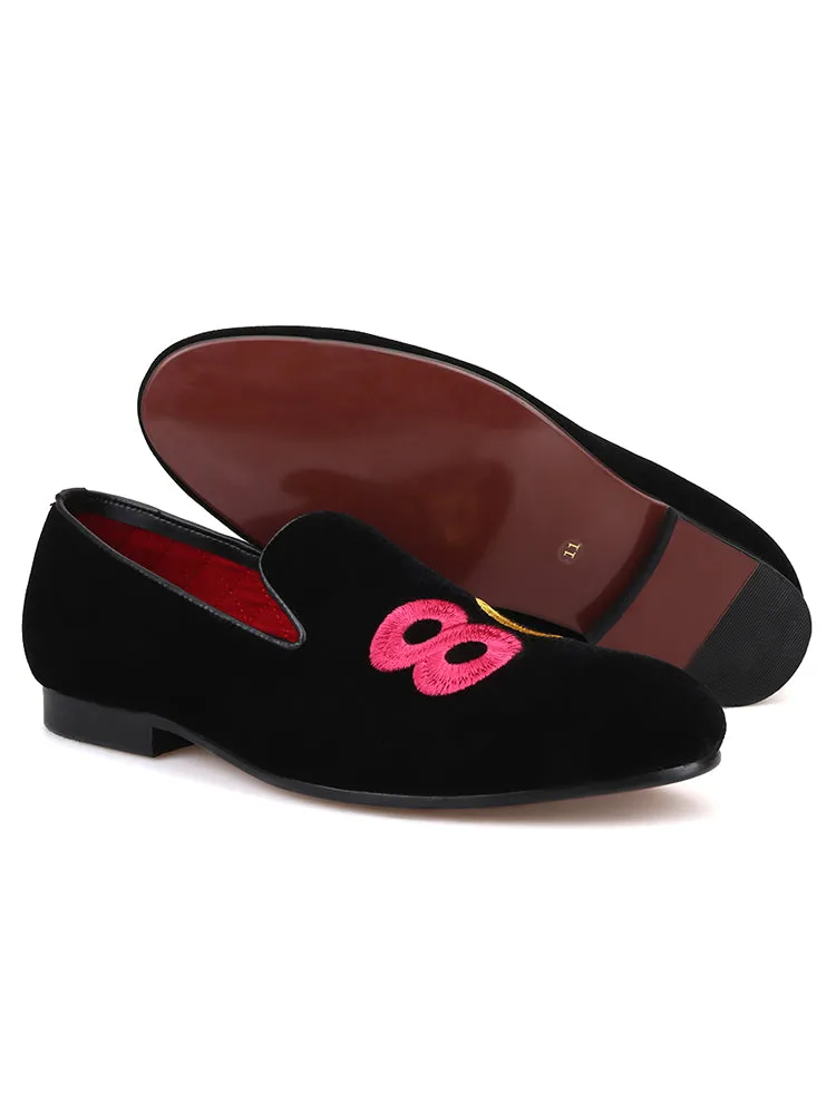 New multi-color letter electric embroidery men's slip-on velvet loafers trendy banquet formal loafers yuppie shoes