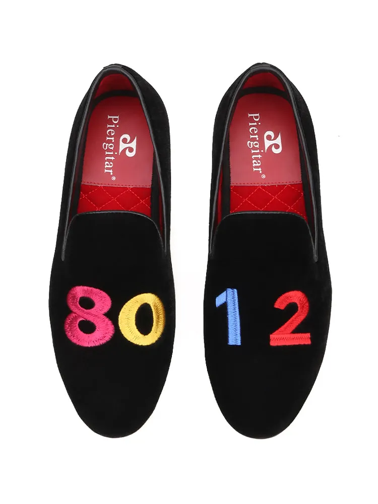 New multi-color letter electric embroidery men's slip-on velvet loafers trendy banquet formal loafers yuppie shoes