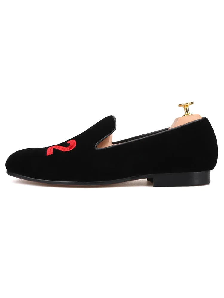 New multi-color letter electric embroidery men's slip-on velvet loafers trendy banquet formal loafers yuppie shoes