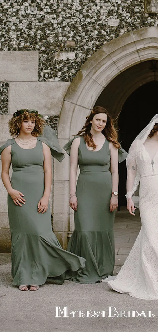 Newest Hot Selling Jewel Neckline Short Sleeves Chiffon Long Cheap Bridesmaid Dresses, TYP0077