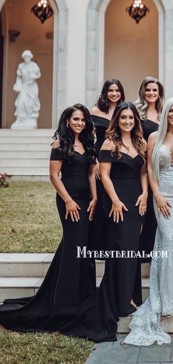 Newest Off-shoulder Mermaid Side Slit Long Bridesmaid Dresses, BDS0148