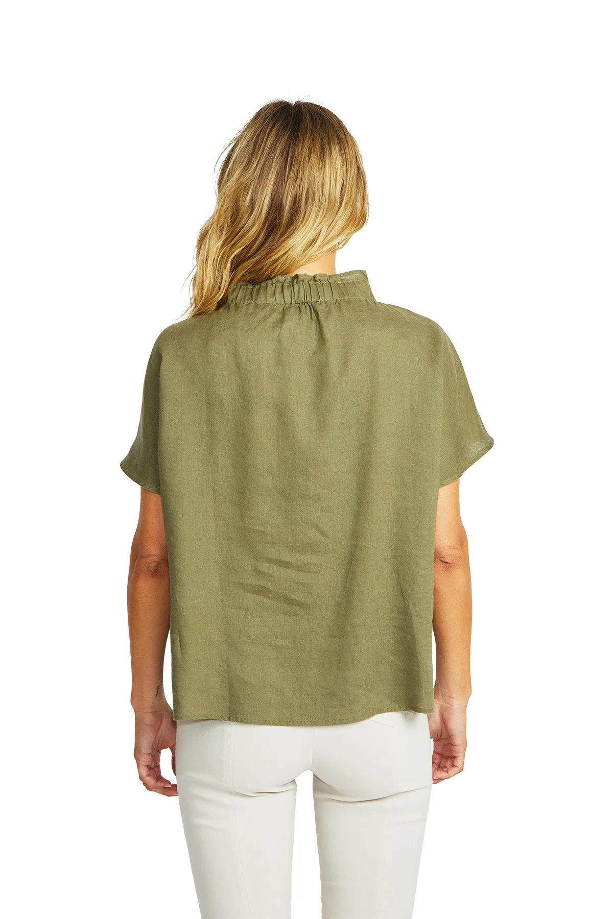 Nora Linen Ruffle Blouse - Khaki