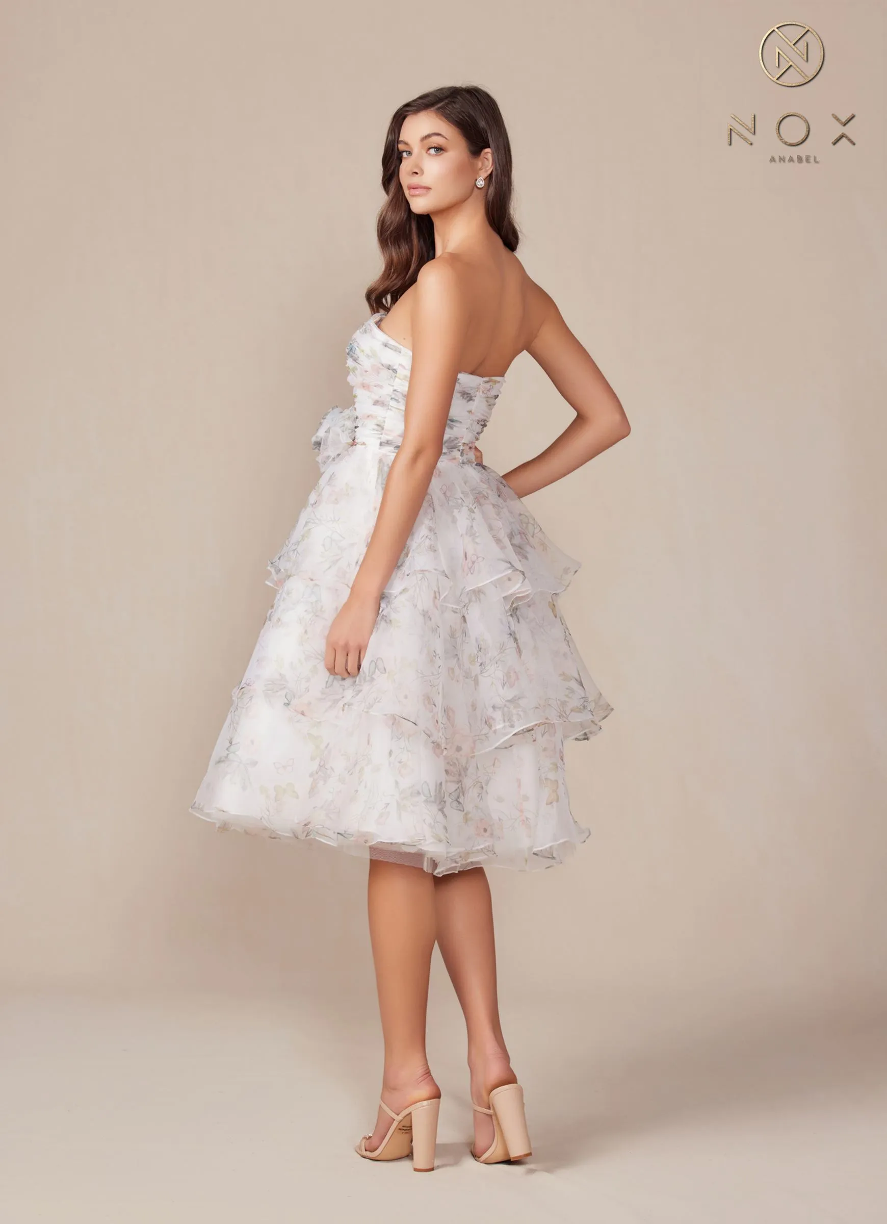 Nox Anabel Q842 Floral Print A-Line Tea Length Dress