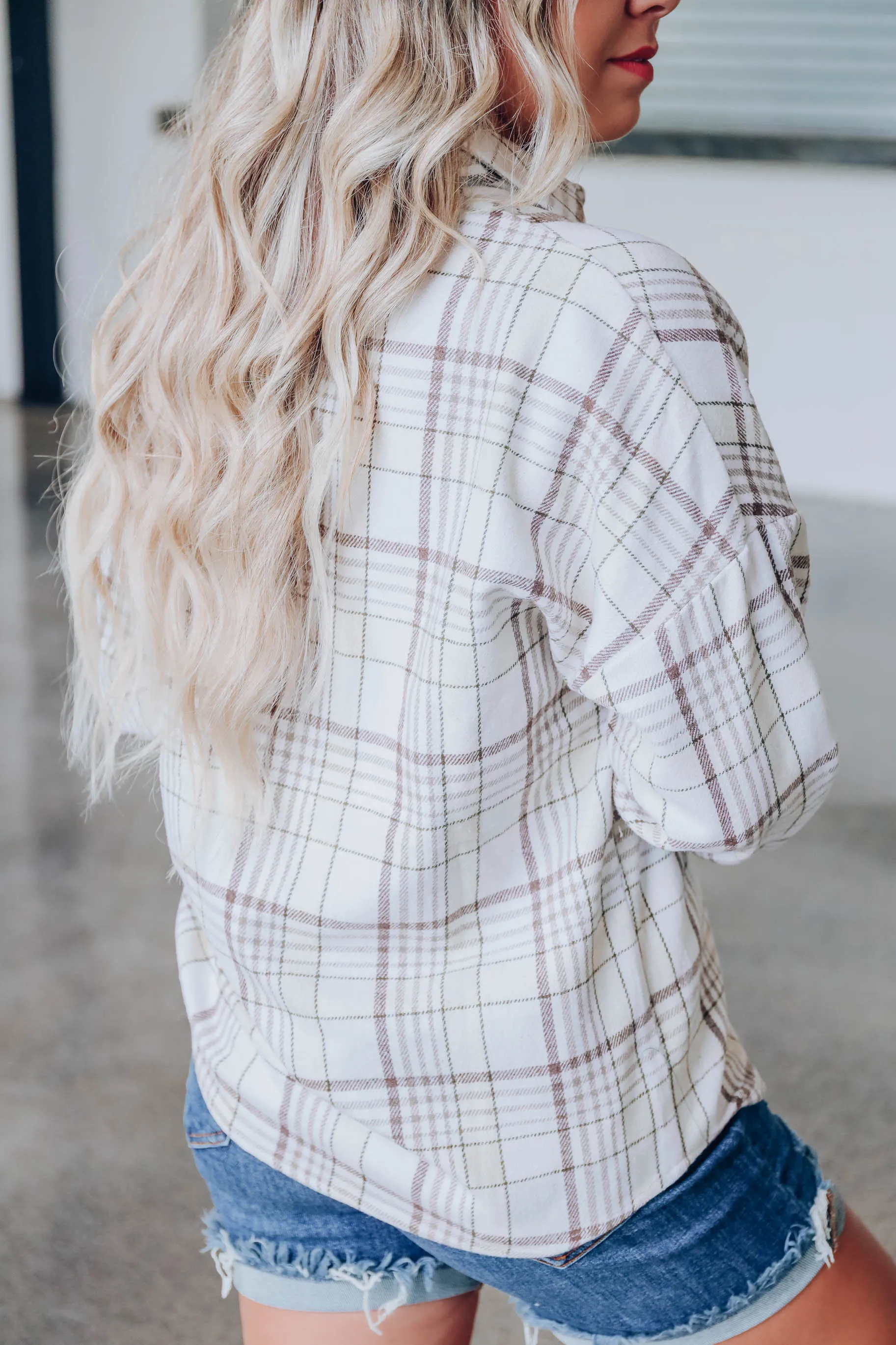 Oh So Trendy Plaid Flannel - Beige