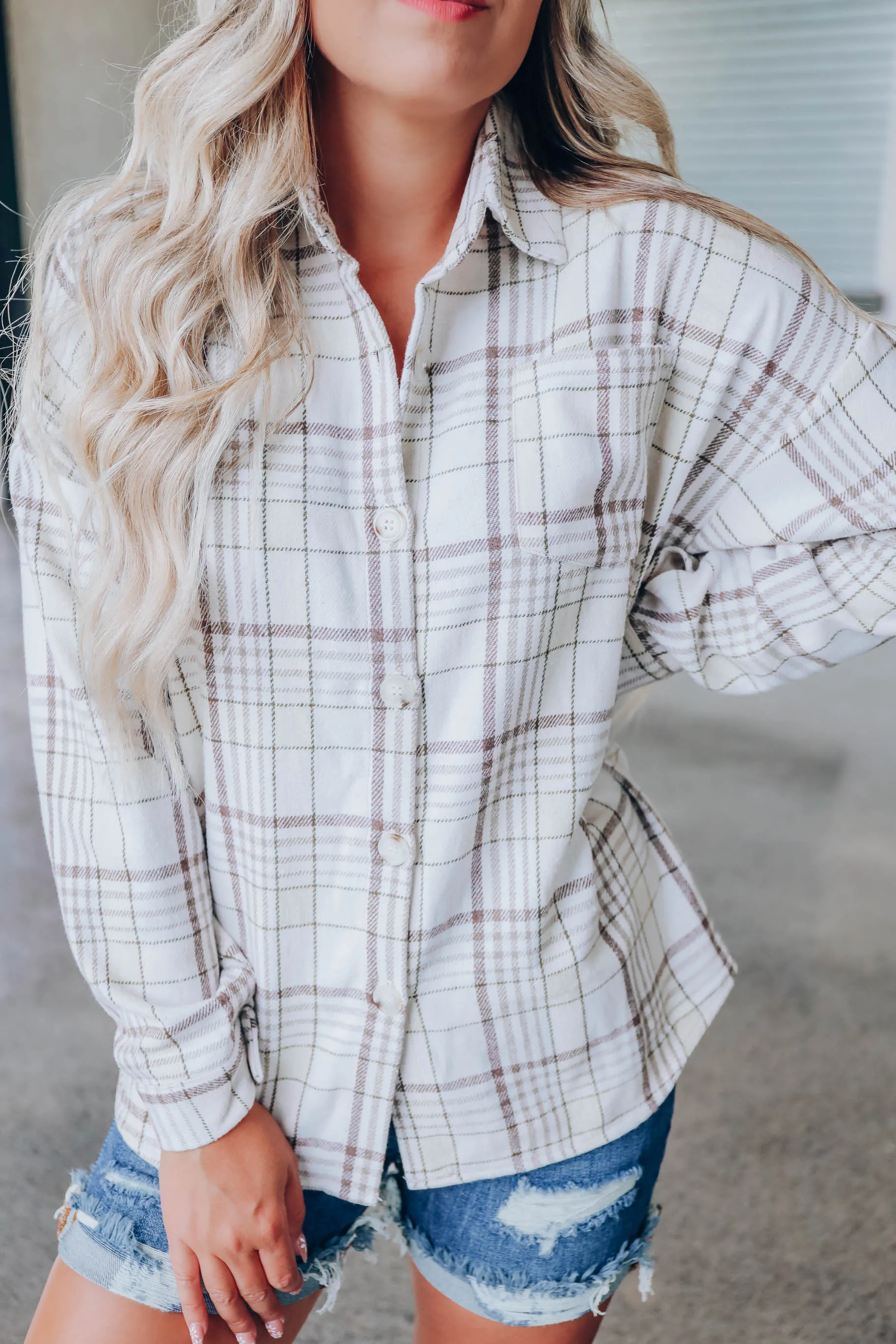 Oh So Trendy Plaid Flannel - Beige