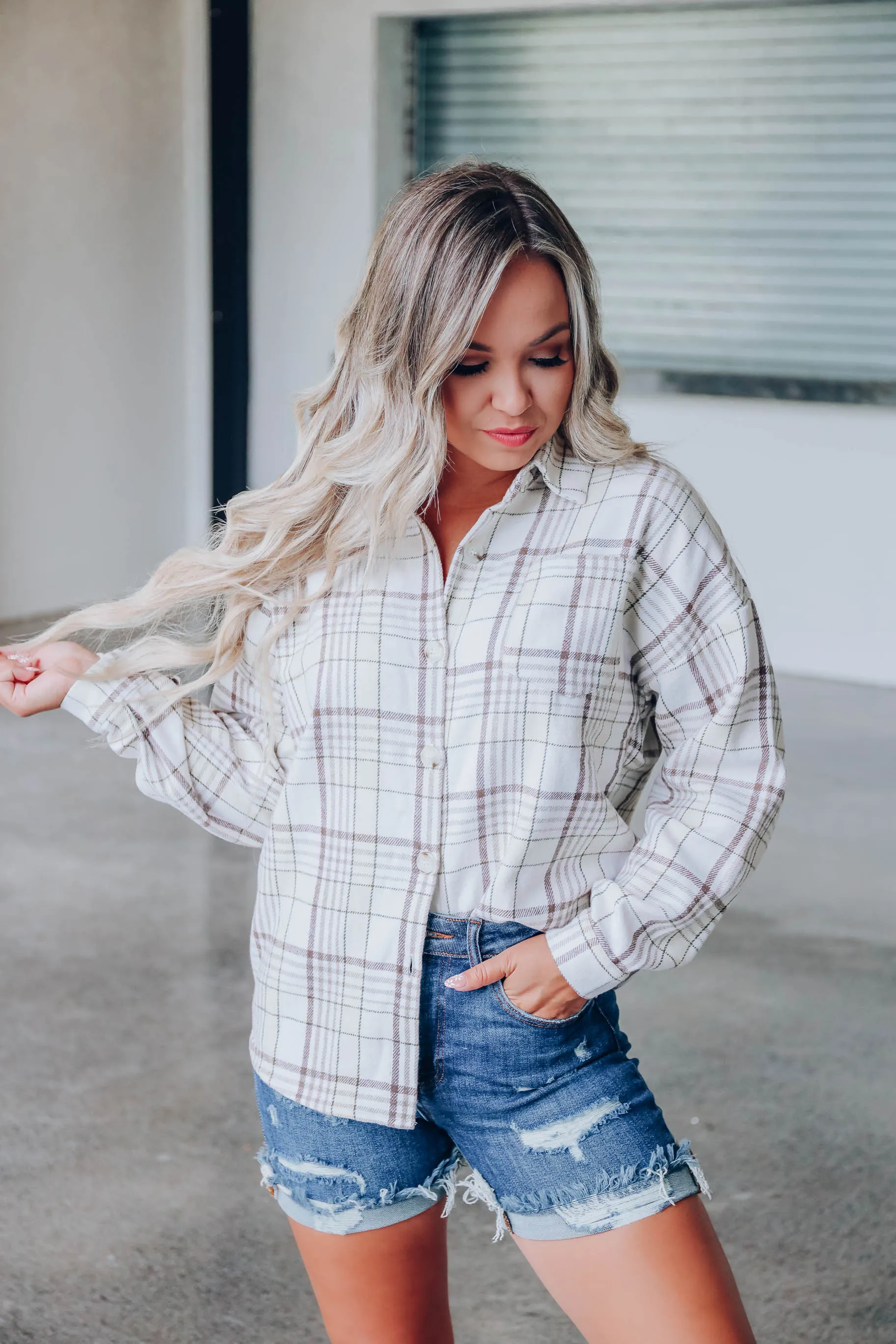 Oh So Trendy Plaid Flannel - Beige