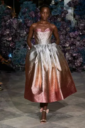 Ombre Metallic Tea Length Dress