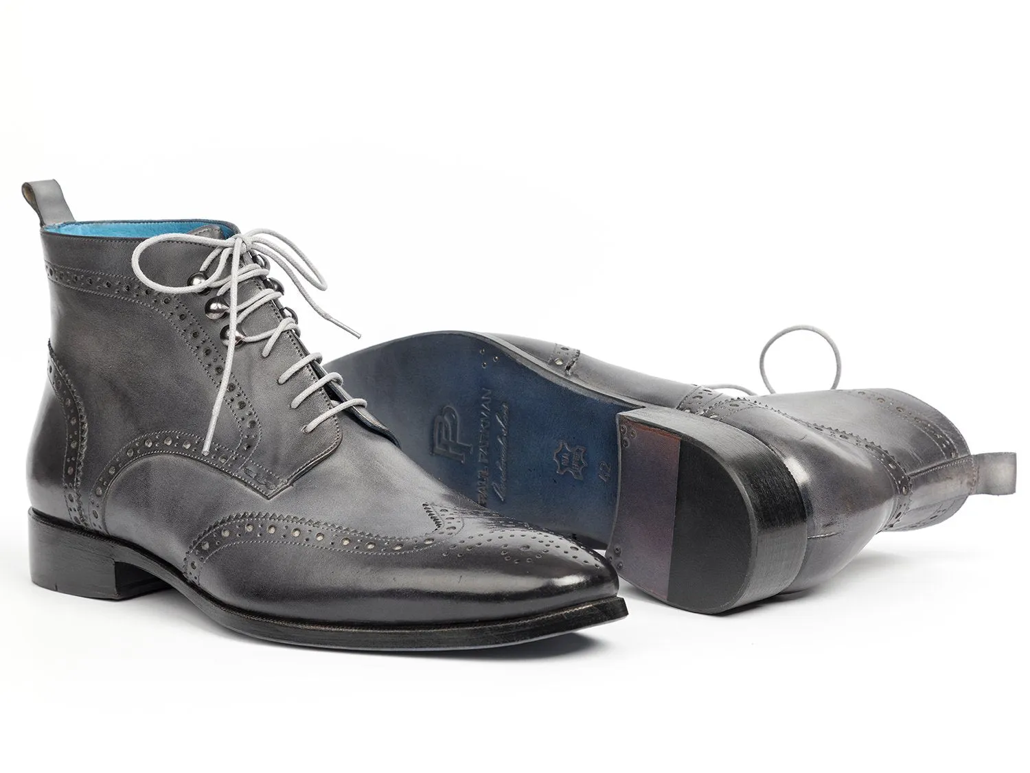Paul Parkman Gray Hand-Painted Wingtip Ankle Boots