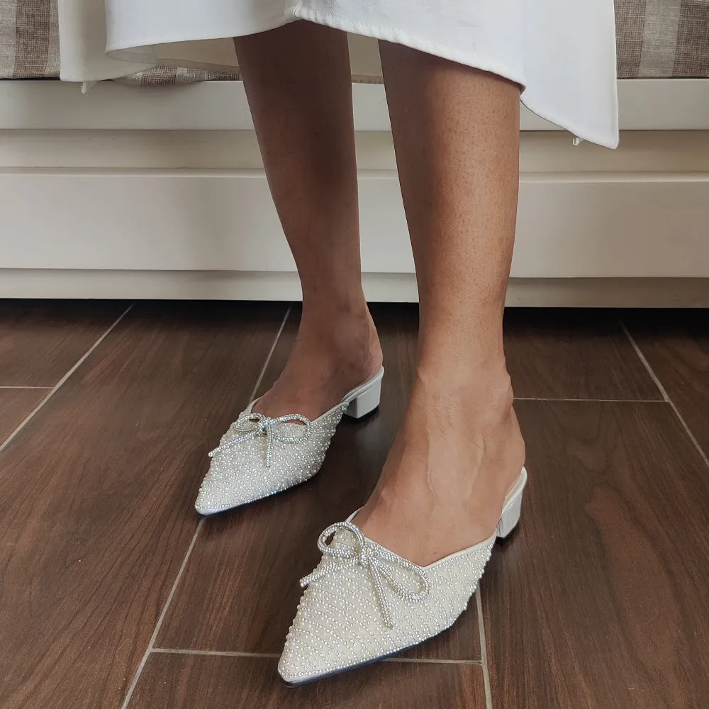 Pearly White Mule Heels
