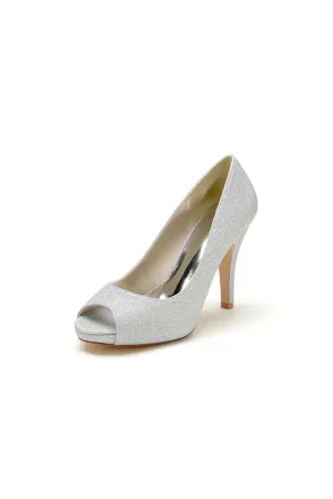Peep Toe Glitter Crystal Wedding Stiletto Heels