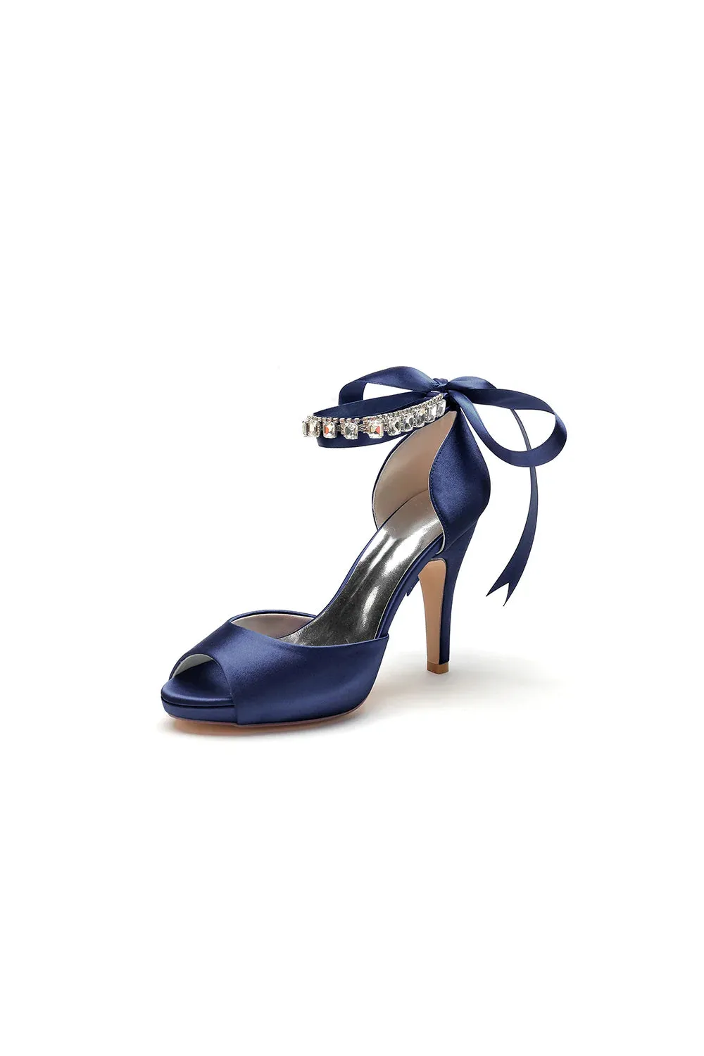 Peep Toe Stiletto Heels with Ankle Rhinestone Strap