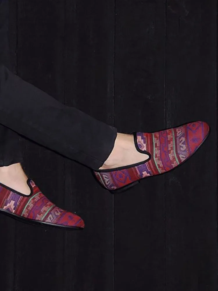 Piergitar bohemian ethnic style knitted fabric men's loafers handmade trendy slip-ons