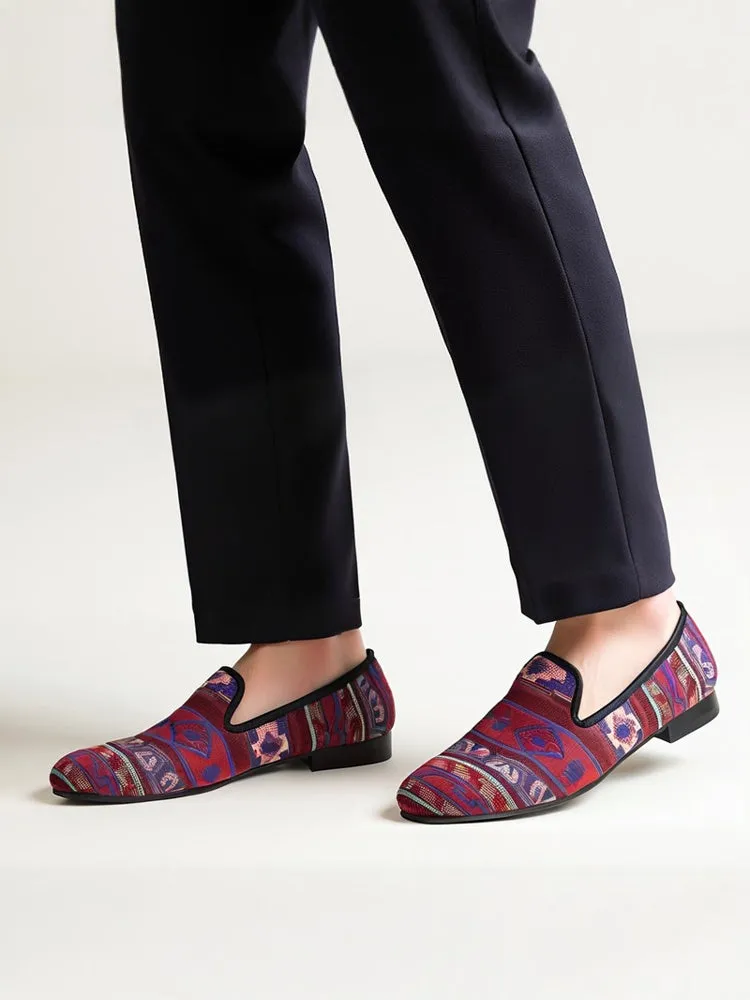 Piergitar bohemian ethnic style knitted fabric men's loafers handmade trendy slip-ons