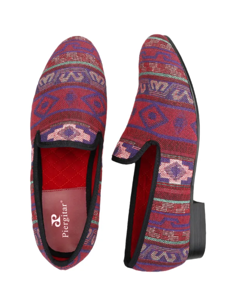 Piergitar bohemian ethnic style knitted fabric men's loafers handmade trendy slip-ons