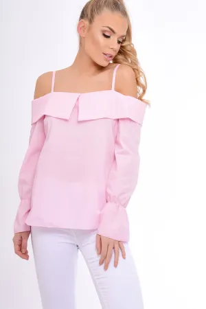 Pink Bardot Strappy Bell Sleeve Top - Kandice