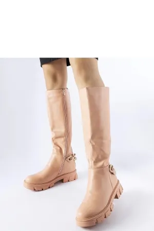Pink flat knee-high boots with a chain