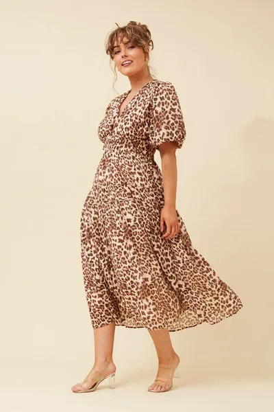 puff slv. animal midi dress (d733608)