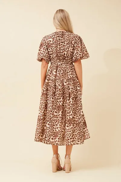 puff slv. animal midi dress (d733608)