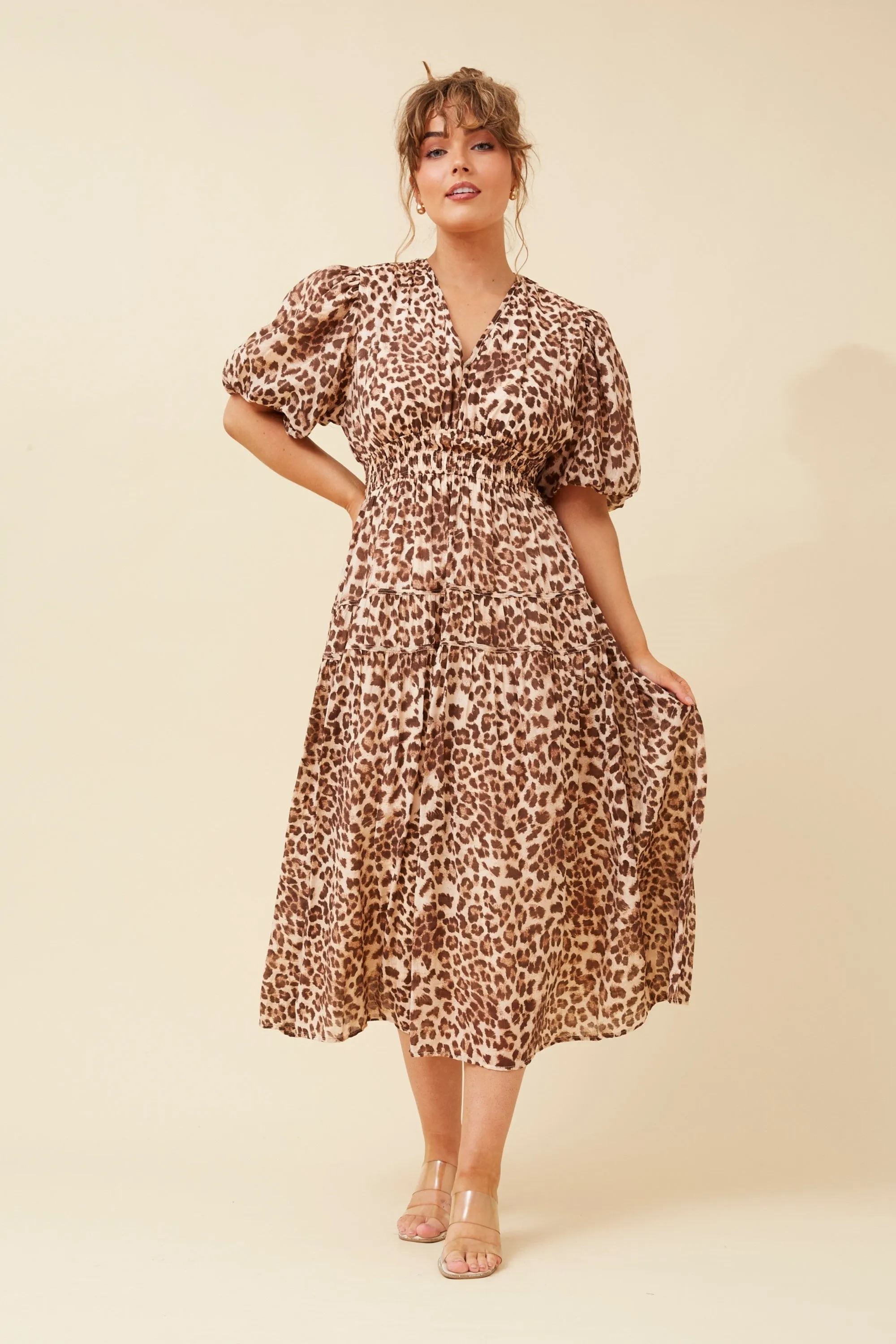 puff slv. animal midi dress (d733608)