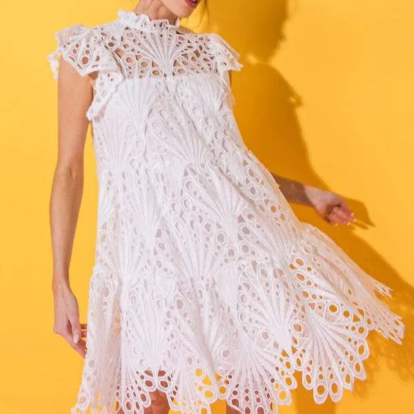 Raven High Neck Lace Mini Dress