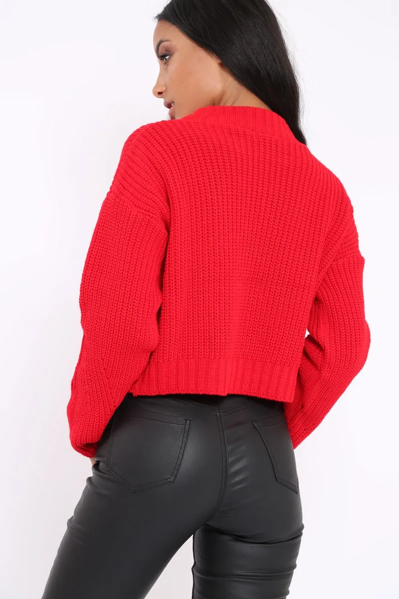 Red Cropped Knitted Jumper - Hennie
