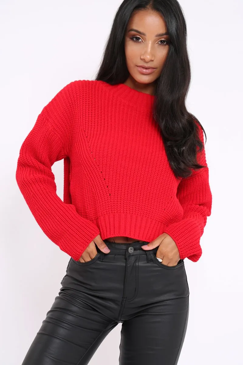 Red Cropped Knitted Jumper - Hennie