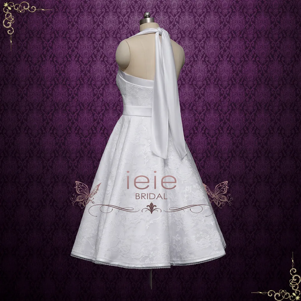 Retro 50s Short Tea Length Wedding Dress with Halter Tie Neck | KENT
