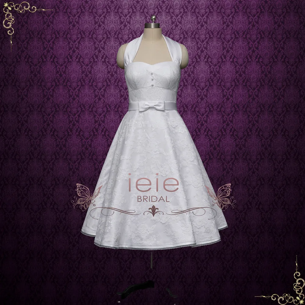 Retro 50s Short Tea Length Wedding Dress with Halter Tie Neck | KENT
