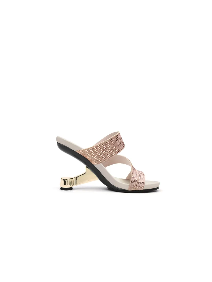 Rhinestone Cut Out Rose Gold Leather Slide