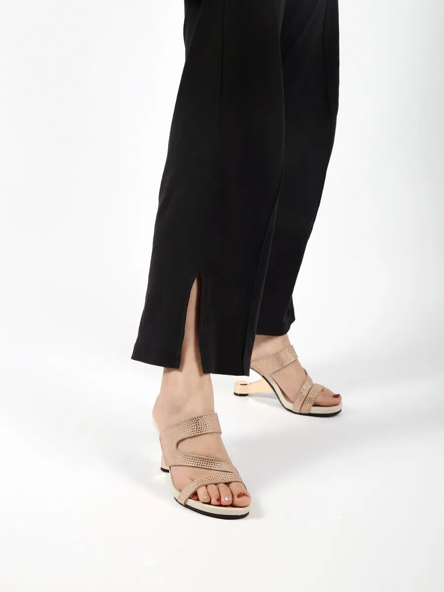 Rhinestone Cut Out Rose Gold Leather Slide