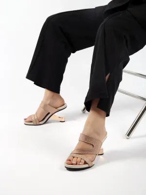 Rhinestone Cut Out Rose Gold Leather Slide