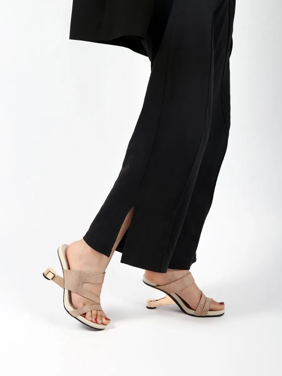 Rhinestone Cut Out Rose Gold Leather Slide