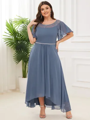 Robe mi-longue trapèze décontractée à encolure bateau pour femmes de grande taille avec ourlets asymétriques(Vente finale)