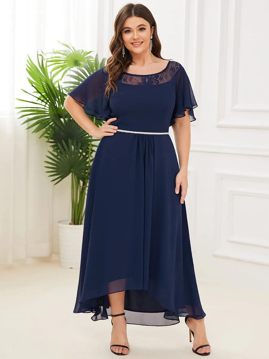 Robe mi-longue trapèze décontractée à encolure bateau pour femmes de grande taille avec ourlets asymétriques(Vente finale)