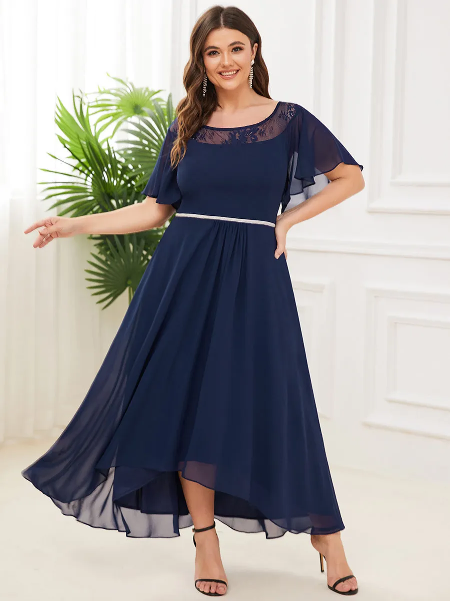 Robe mi-longue trapèze décontractée à encolure bateau pour femmes de grande taille avec ourlets asymétriques(Vente finale)
