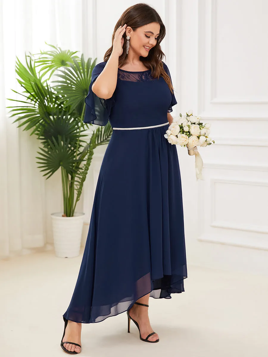 Robe mi-longue trapèze décontractée à encolure bateau pour femmes de grande taille avec ourlets asymétriques(Vente finale)