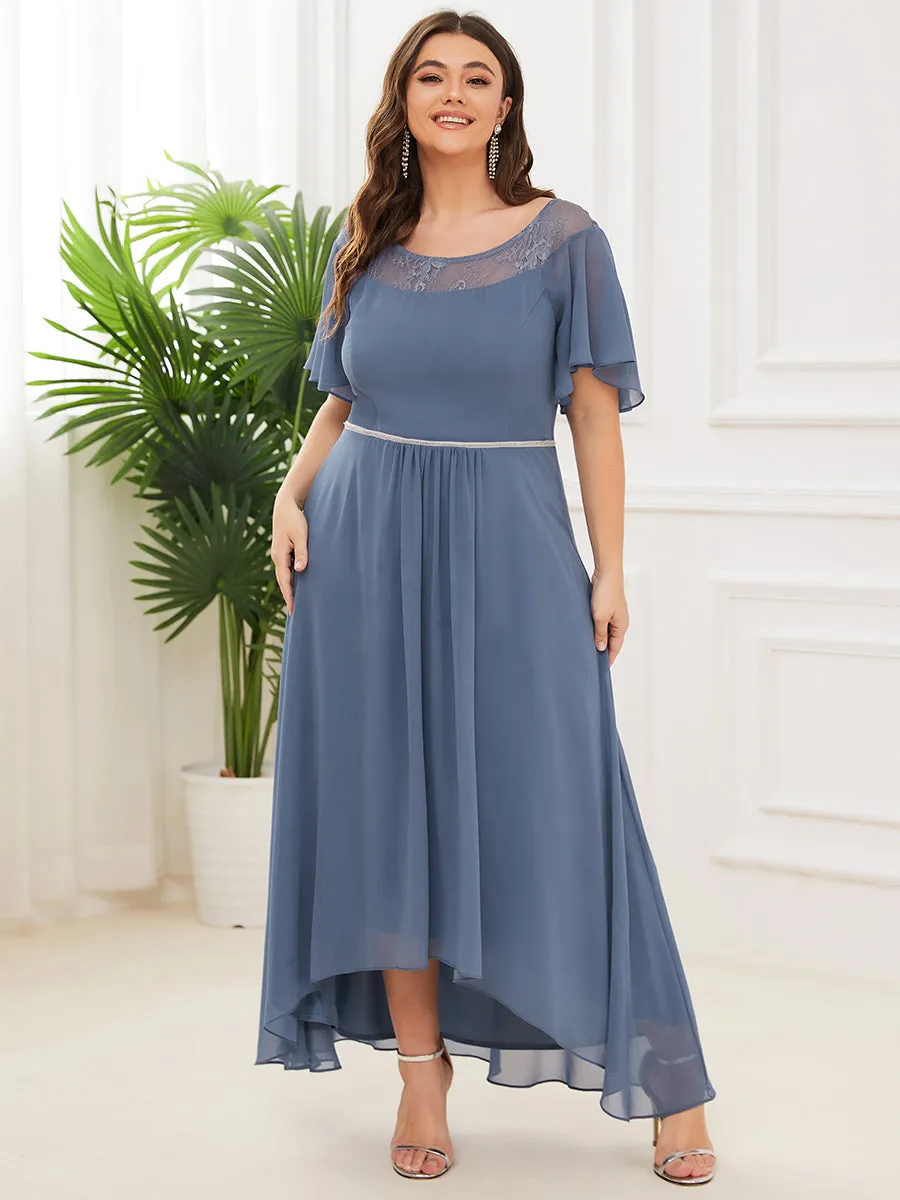 Robe mi-longue trapèze décontractée à encolure bateau pour femmes de grande taille avec ourlets asymétriques(Vente finale)