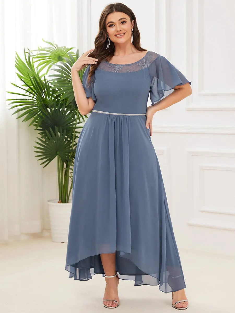 Robe mi-longue trapèze décontractée à encolure bateau pour femmes de grande taille avec ourlets asymétriques(Vente finale)